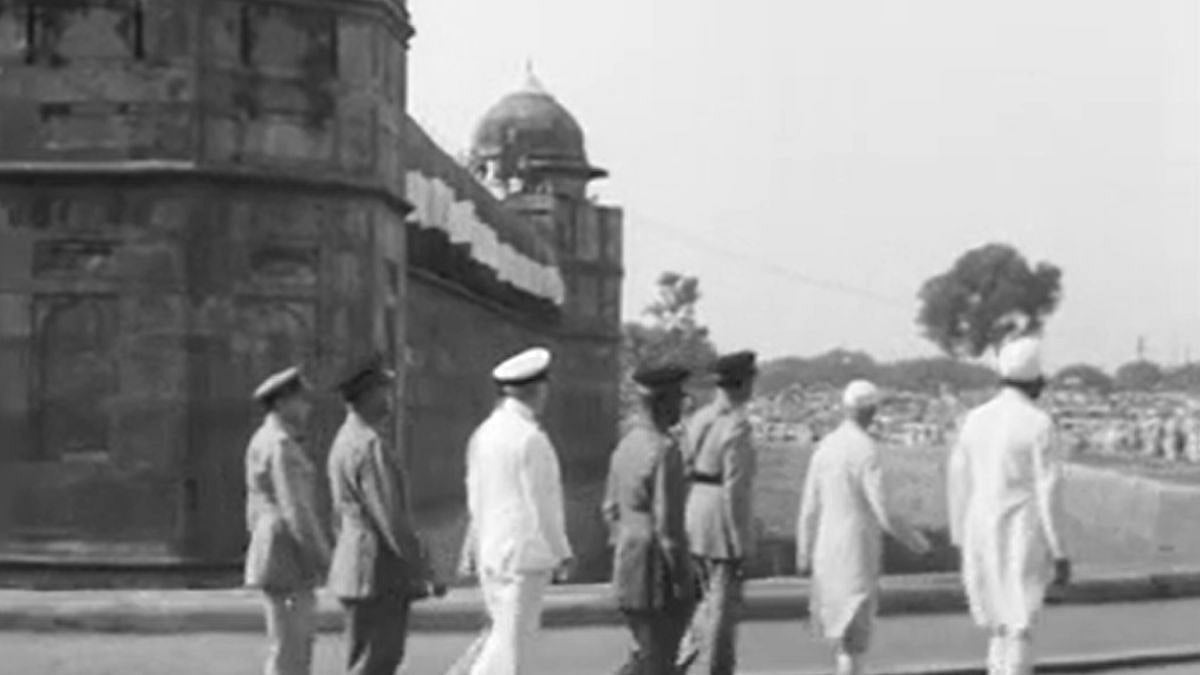 Jawaharlal Nehru at Red Fort celebrating 3rd independence day on August 15, 1950